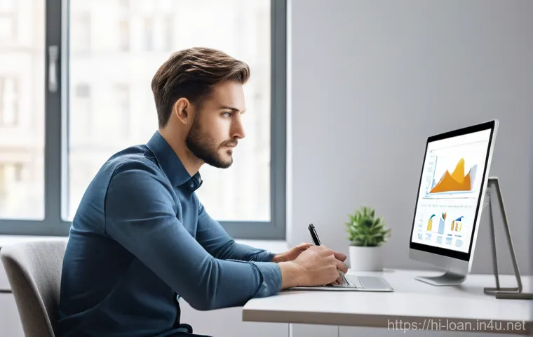 대출 금리 추이 확인 - **Prompt:** "A realistic photograph capturing a thoughtful young adult, around 25-30 years old, male...